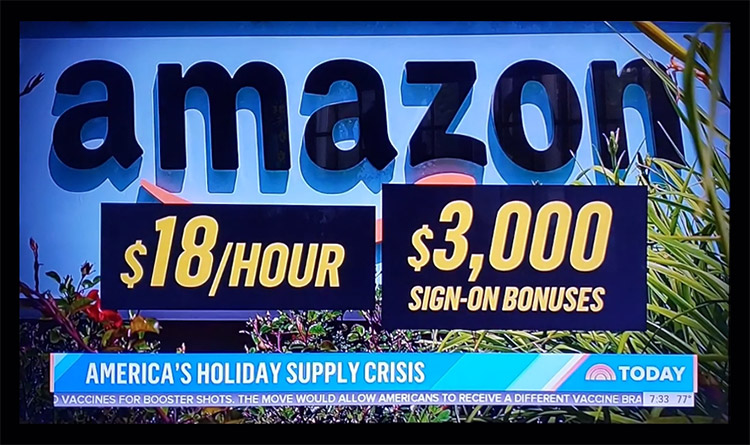Image showing an Amazon log, with the headline reading, "America's holiday supply crisis."
