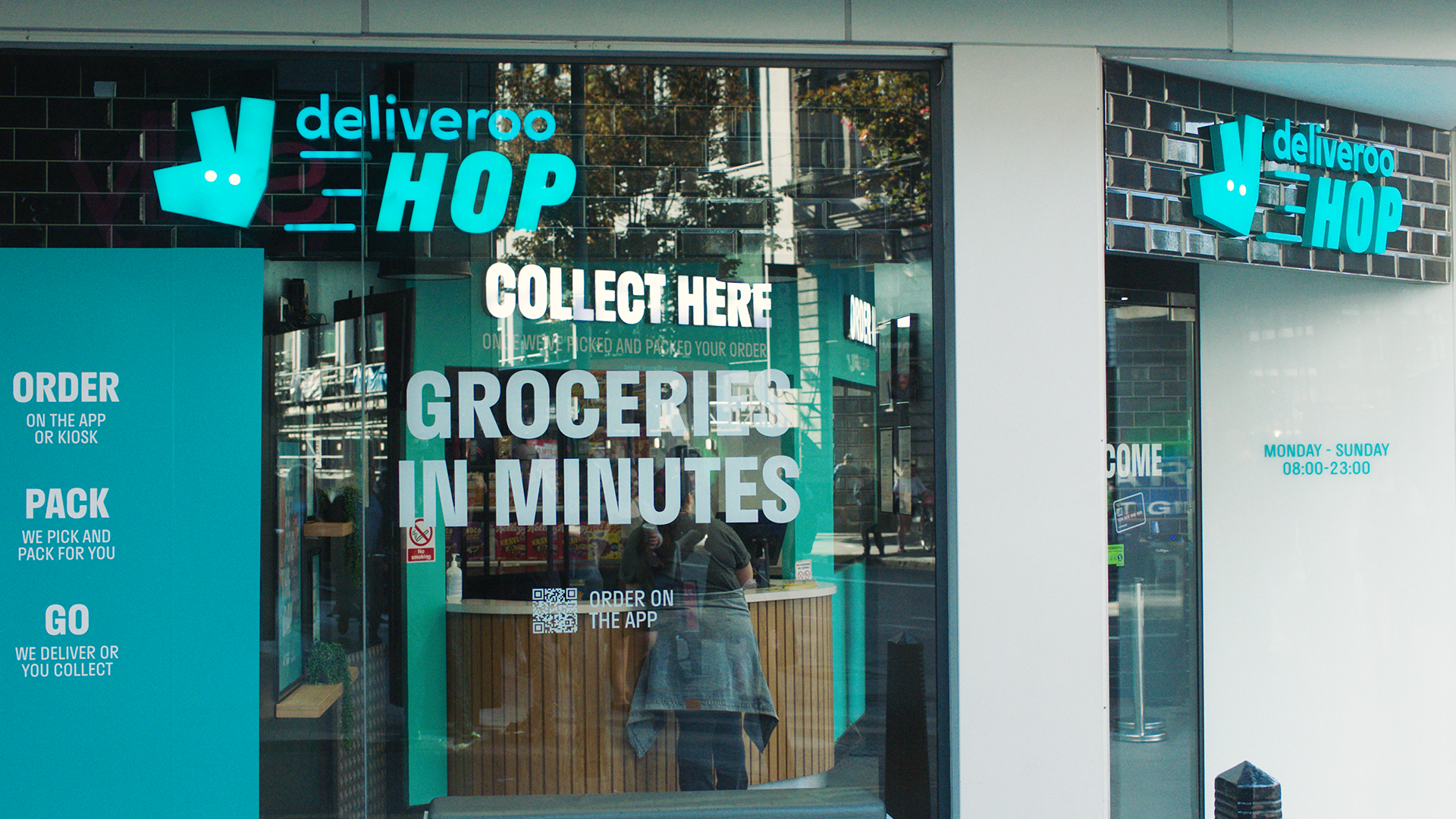 The front of the Deliveroo HOP location on New Oxford Street in Central London.