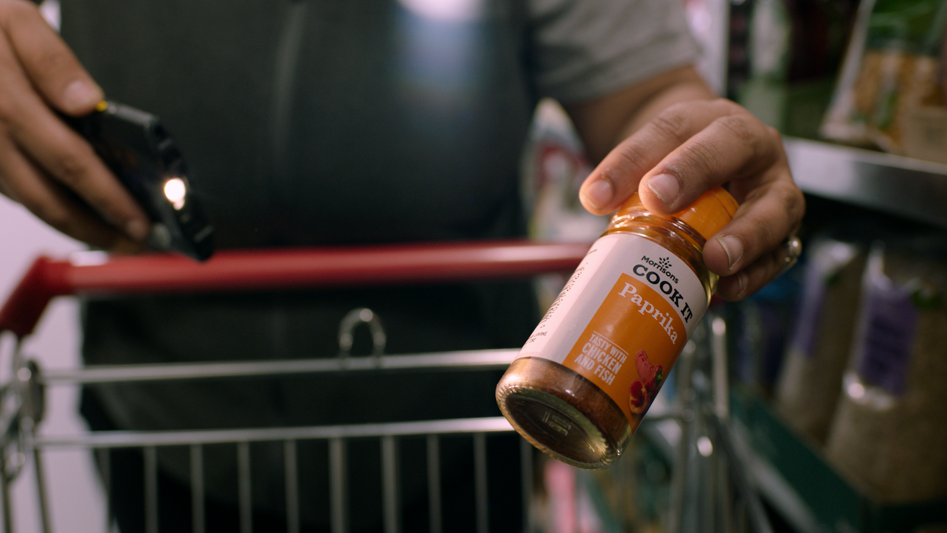 A Morrisons paprika seasoning, taken at Deliveroo HOP location on New Oxford Street in Central London.