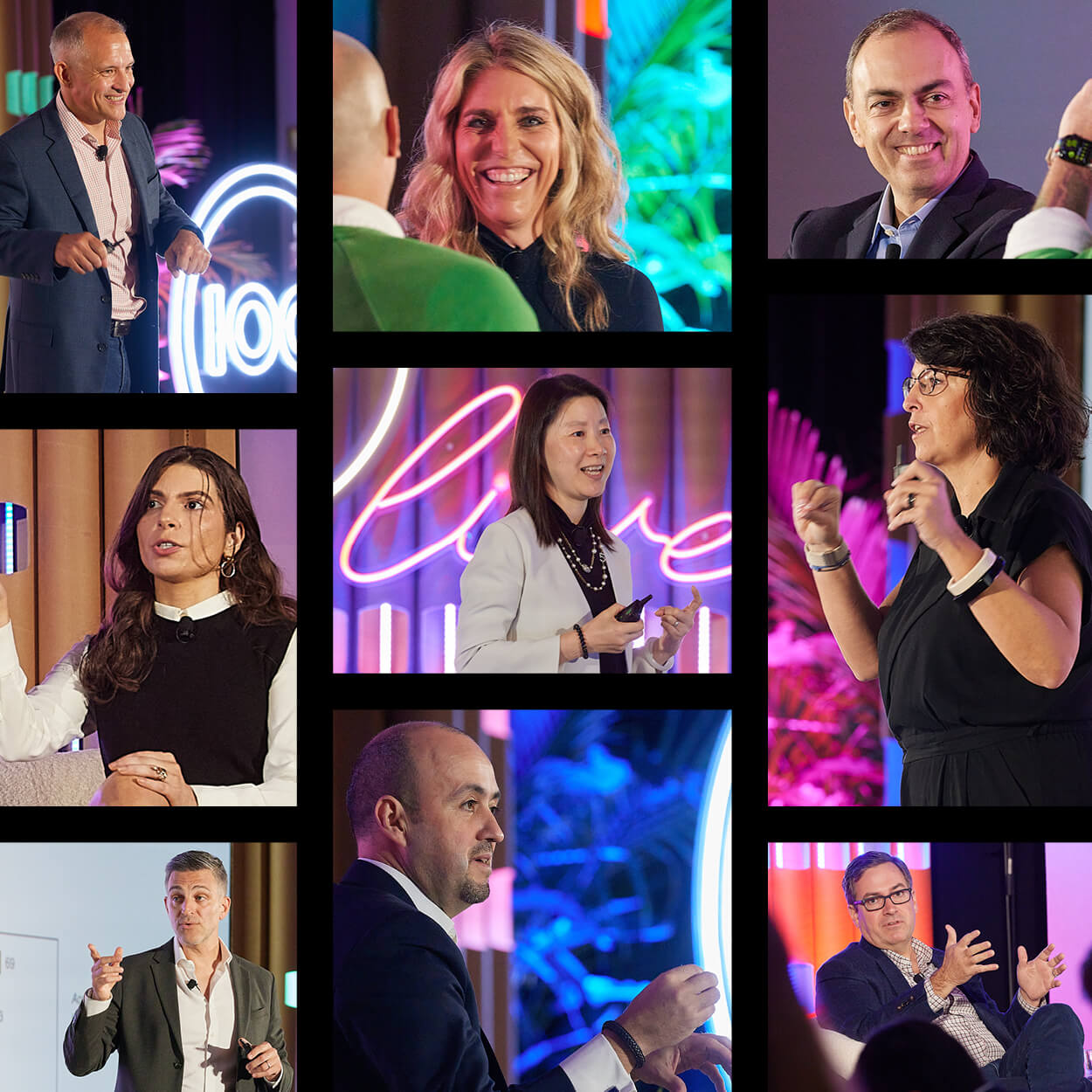 Collage of the keynote speakers of Zero100's Live event, held in San Diego, October 2023.